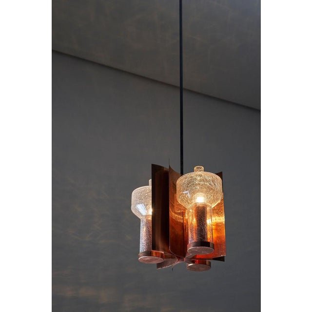 Mid-Century Hanging Light in Brass with 3 Textured Glass Sconces, 1960 For Sale - Image 4 of 13