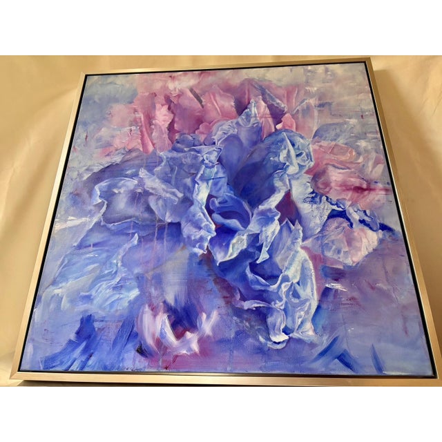 2020s Blue Iris Framed Oil on Canvas by Shelly Gurton "Dreaming in Blue" For Sale - Image 5 of 9