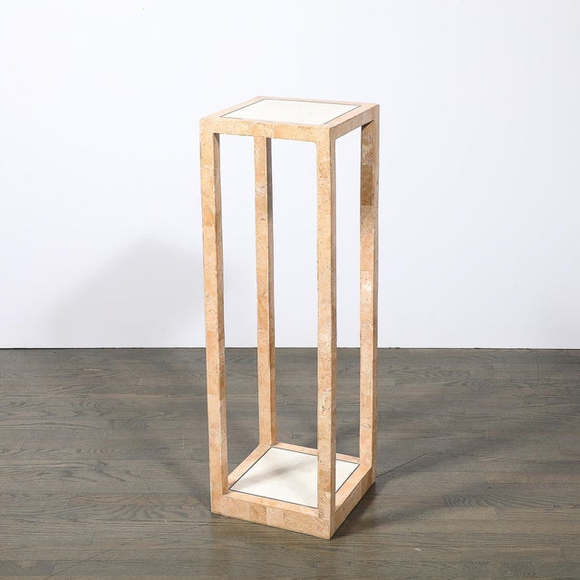 Mid-Century Tessellated Muted Rose & Off White Stone Pedestal by Maitland Smith For Sale - Image 16 of 18