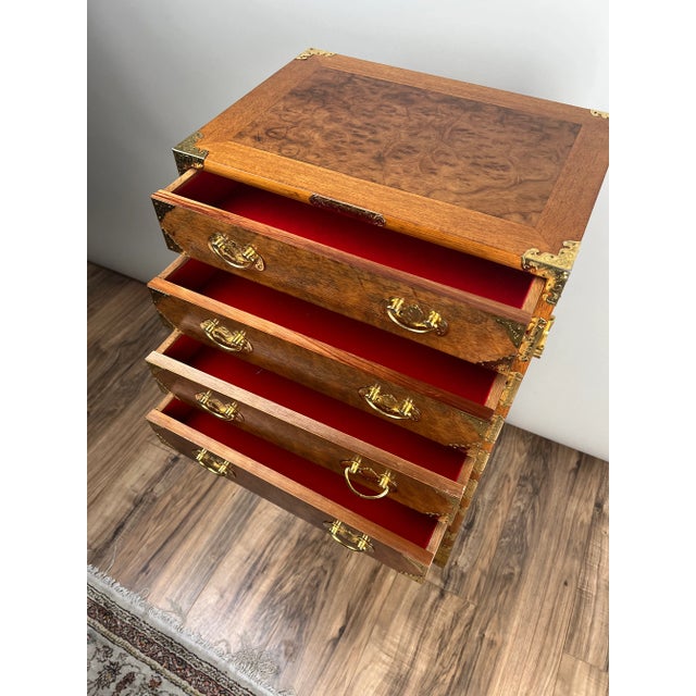 Wood 1980s Vintage Korean Elm Burl Brass Bound Bandaji Scholars Chest For Sale - Image 7 of 10
