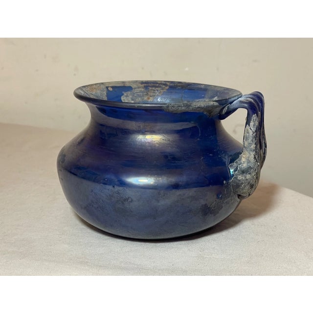 1950s Vintage Hand Blown Murano Seguso Italian Iridescent Blue Scavo Style Glass Vase For Sale - Image 5 of 13