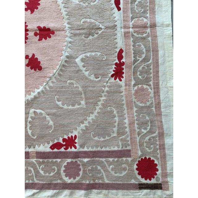 Hand-Embroidered Neutral Tan Suzani Wall Decor 4'9'' X 4'10'' For Sale - Image 4 of 6