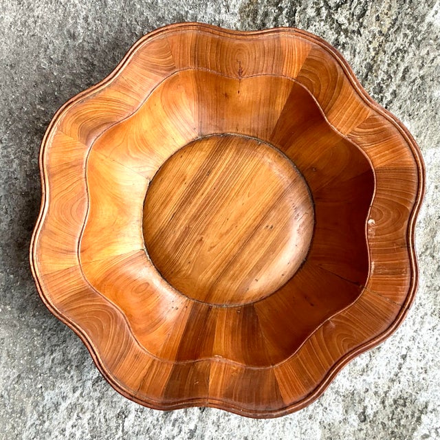 Late 20th Century Vintage Boho Scalloped Wood Bowl For Sale - Image 5 of 6
