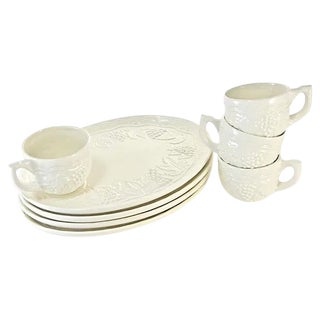 Antique White Grape Tray With Cup - Set of 4 For Sale