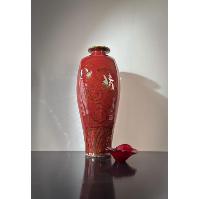 Metal Vintage Red Glazed Vase by David Frith, 1980s For Sale - Image 7 of 11