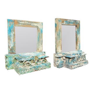Vintage Architectural Salvage Wall Shelf Mirrors – Pair For Sale