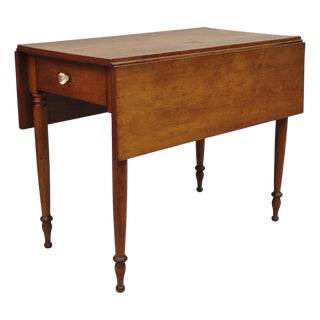 Antique French Country Farmhouse Cherry Wood Drop Leaf Pembroke Dining Table For Sale