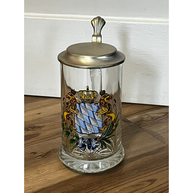Late 20th Century Late 20th Century Mid Century Modern German Deckel Rein-Zinn Pewter Lid Lion Crest Crystal Stein Lid For Sale - Image 5 of 12