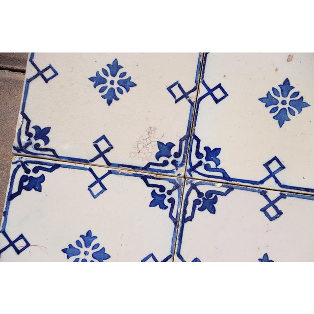 Art Deco Antique 1920s Portuguese Art Deco Tiles Cobalt Blue Floral Crosses Set of 16 For Sale - Image 3 of 14