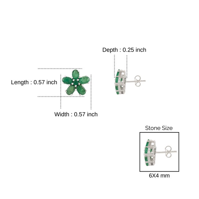 5.02 CTW Natural Emerald Floral Stud Earrings in 925 Sterling Silver- 2 Pieces For Sale - Image 9 of 11