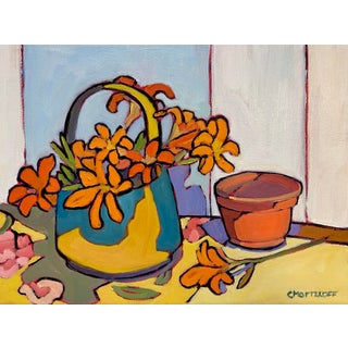 Tiger Lilies and Terracotta, Modern Botanical Oil Painting For Sale