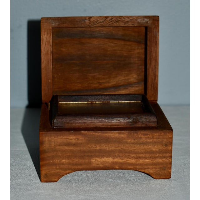 Vintage Small Brass Inlaid Wooden Music Box For Sale - Image 10 of 13