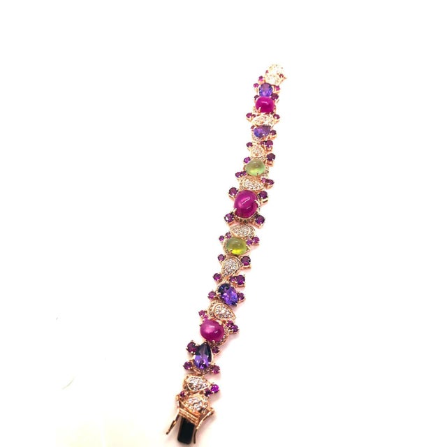 Late 20th Century Bochic Capri Vintage Multi-Gem Bangle, 18K Gold & Silver, 1997 For Sale - Image 5 of 12