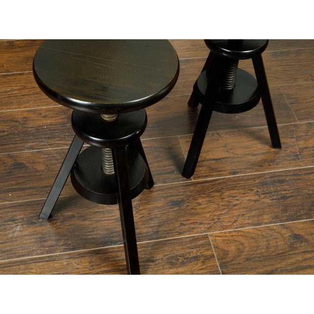 Pair of 1920s American Adjustable Artist's Stools with Black Finish For Sale In Atlanta - Image 6 of 8