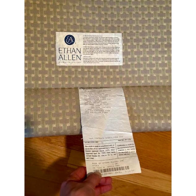 Custom Ethan Allen Neutral Patterned Club Chair With Down-Blend Cushioning For Sale - Image 11 of 12