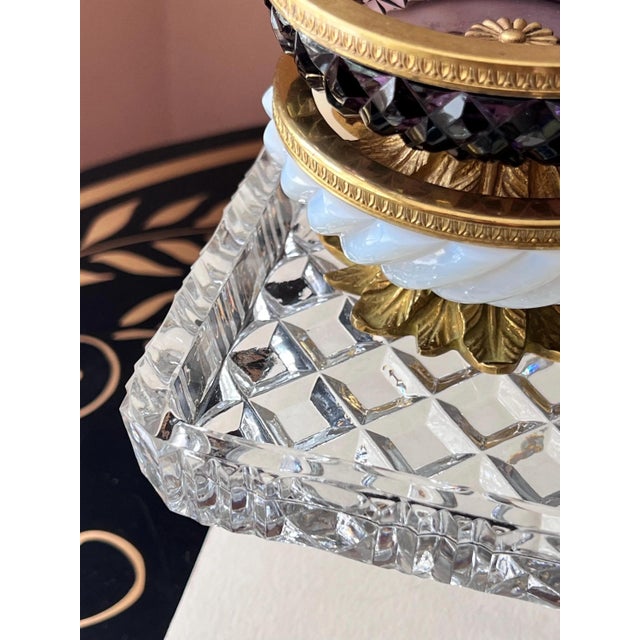 Vintage quilted crystal pedestal dish tazza footed pastry dish For Sale - Image 4 of 6