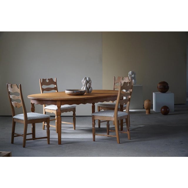 Gold Highback Razorblade Chairs in Oak and Bouclé by Henning Kjærnulf, 1960s, Set of 4 For Sale - Image 8 of 18