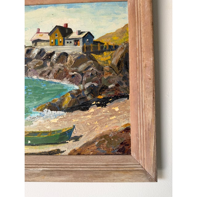 Vintage Impressionist Coastal Harbor Oil Painting on Canvas - Framed For Sale - Image 10 of 18