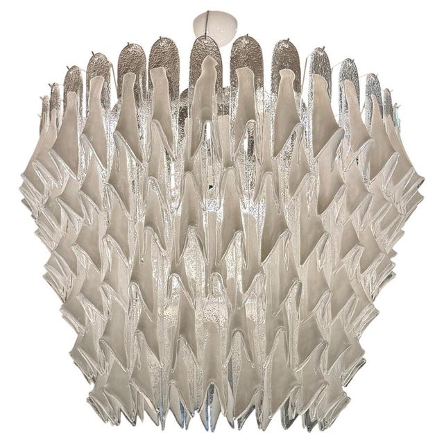 Italian Sculptural Murano Glass Chandelier in White and Clear Glass, 2000s For Sale - Image 11 of 11