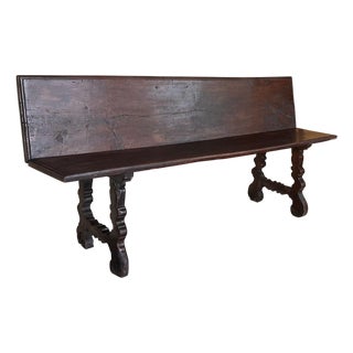 20th Century Spanish Renaissance Carved Walnut Bench Banquette "Escaño" For Sale