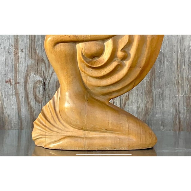 Vintage Boho Hand Carved Wooden Lady With Nautilus For Sale - Image 11 of 12