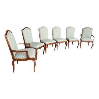Late 20th Century Hickory White Dining Chairs in Sage Upholstery - Set of 6 For Sale