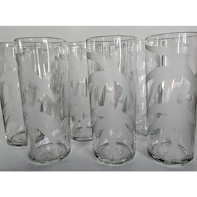 Federal Glass Mid 20th Century Handcut Frosted Bamboo Highballs- Set of Eight For Sale - Image 4 of 12