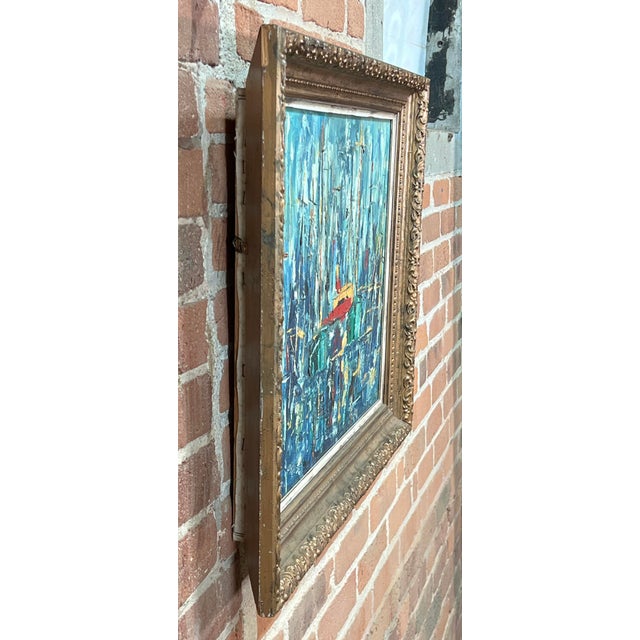 Mid-Century Modern Vintage Mid Century Modern Oil on Canvas Abstract Sailboats Framed Painting For Sale - Image 3 of 8