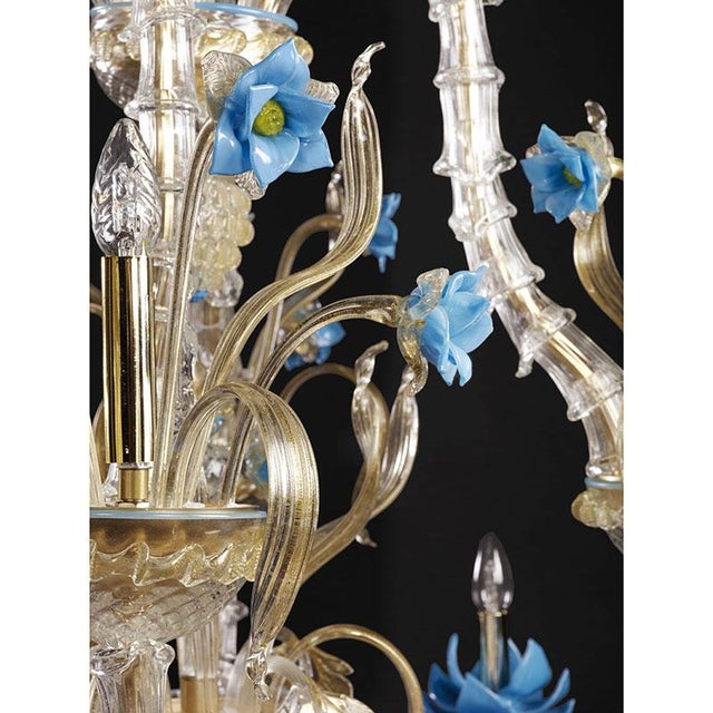 Rezzonico Style Murano Glass Chandelier with Blue Flowers For Sale - Image 11 of 12
