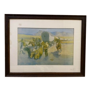 Framed Authentic Vintage Print by Frederic Remington Titled, the Emigrants For Sale