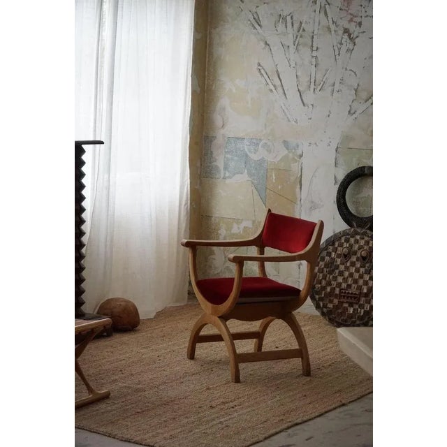 Mid-Century Armchair in Oak & Velvet Model Kurul attributed to Henning Kjærnulf, 1960s For Sale - Image 11 of 13