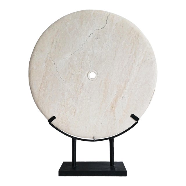 Hand-Carved Marble Disk on Stand, 24 Inches, Indonesia, Contemporary For Sale