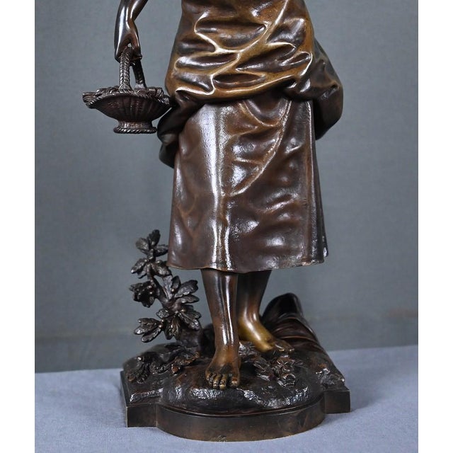 Brown Late 19th Century Bronze Young Girl with a Basket from E. Bouret For Sale - Image 8 of 18