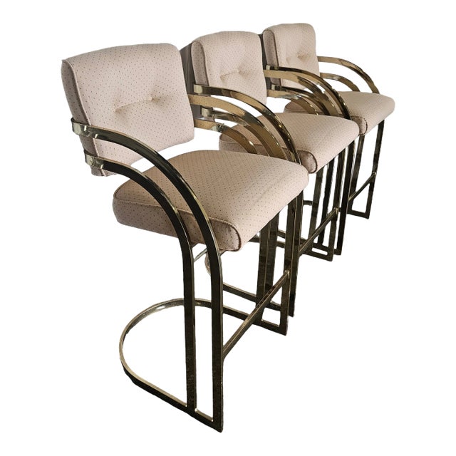 1970s Design Institute America Brass Plated Bar Stools- Set of 3 For Sale