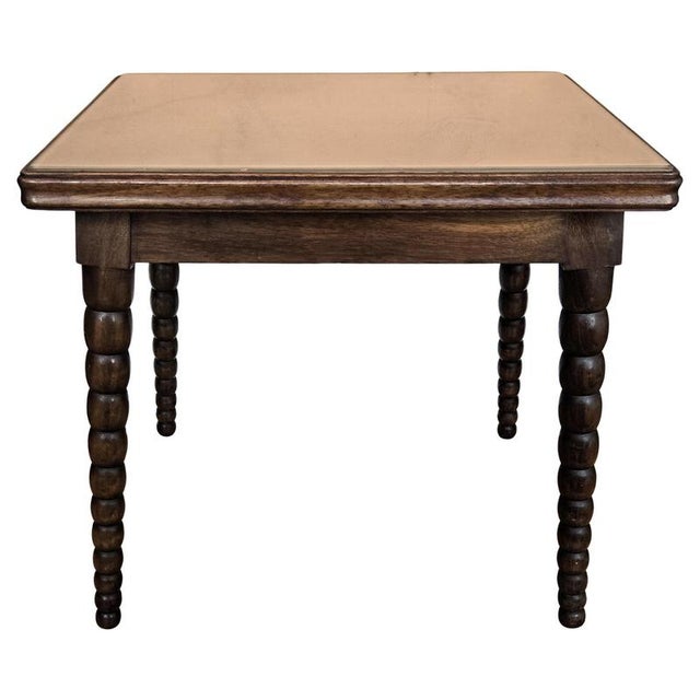 Mid-Century Modern Italian Walnut Side Table with Bobbin Turned Legs Glass Top, 1950s For Sale - Image 11 of 11