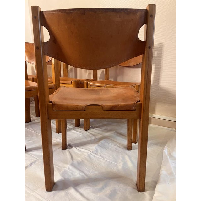Wood Vintage Chairs in Elm and Leather by Maison Regain, 1970s, Set of 6 For Sale - Image 7 of 9