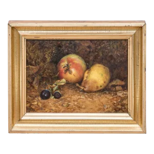 Charles E. Lang (American 1827 - 1895) Antique 19th Century Still Life Oil Painting of Fruit - Pear and Apple