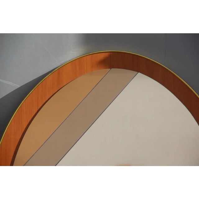 Metal Oval Italian Mirror in Wood & Golden Aluminum, 1960s For Sale - Image 7 of 9
