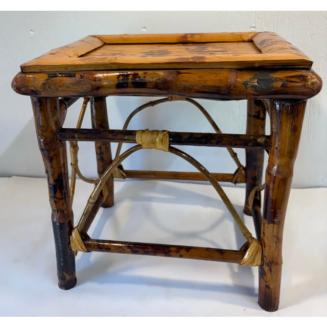 Brown Vintage Burnt Bamboo Plant Stand For Sale - Image 8 of 9