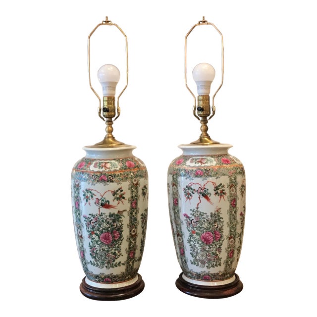 Mid 20th Century Chinese Export Porcelain Lamps - A Pair For Sale