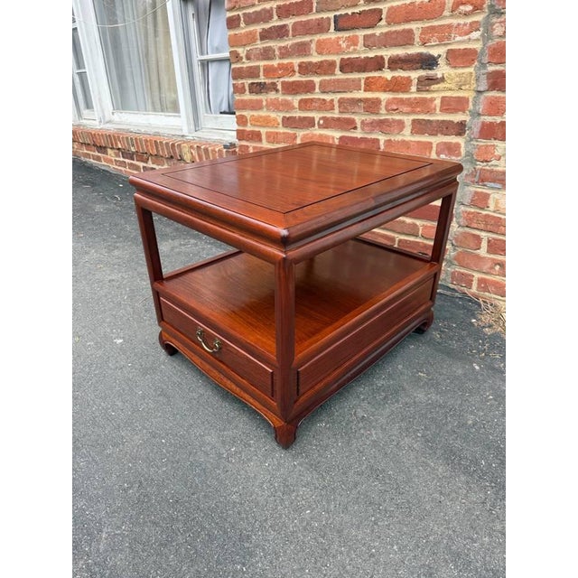Wood Pair of Mid 20th Century Vintage Chinese Carved Rosewood 2 Tier Side Tables For Sale - Image 7 of 17