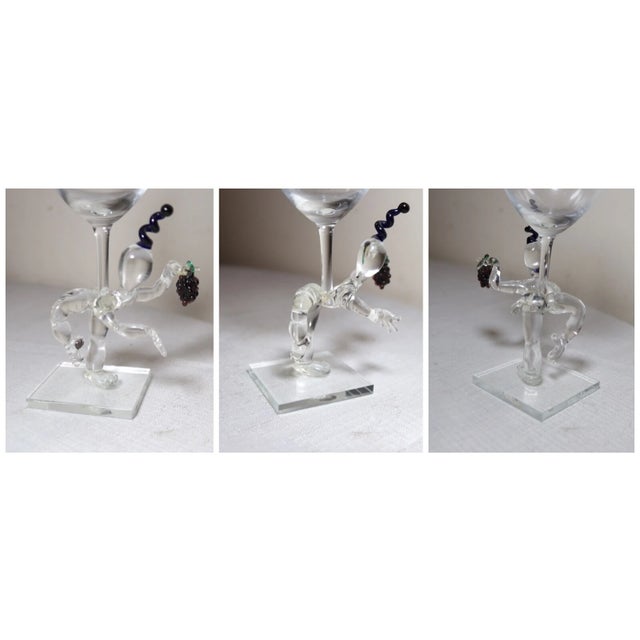 Italian 1990s Pair of Hand Blown Italian Murano Studio Art Glass Goblet Chalice Wine Glass Men For Sale - Image 3 of 9