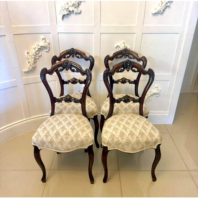 19th Century Antique Victorian Carved Walnut Dining Chairs, 1860, Set of 4 For Sale - Image 5 of 18