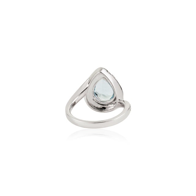 2.07Ct Pear-Cut Aquamarine Diamond Cluster Ring in 18k White Gold Size 5.5 For Sale - Image 10 of 16