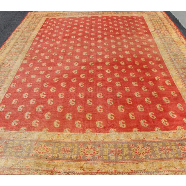 Tribal Antique Turkish Oushak Rug With All-Over Design With Red, Light Green and Gold 10'7"x15'0" For Sale - Image 3 of 12
