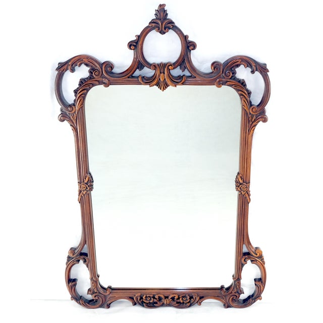 Brown Very Fine c1940s Pierced Carved Mahogany Chippendale Style Wall Mirror MINT For Sale - Image 8 of 14
