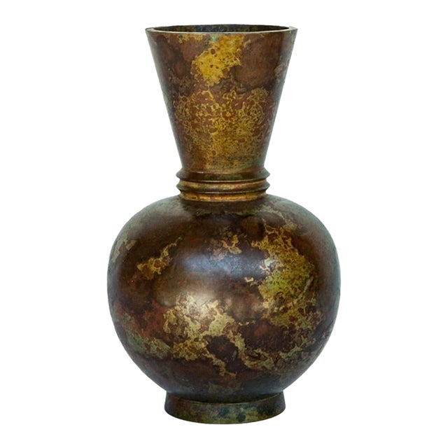 Mid-Century Japanese Bronze Vase With Banded Neck For Sale