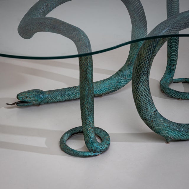 Green Coffee Table With Bronze Snakes, 20th Century For Sale - Image 8 of 8