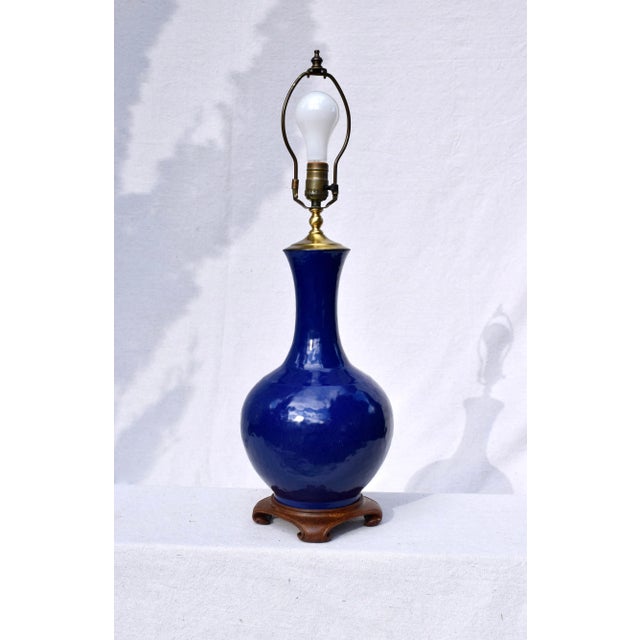 Antique Chinese Porcelain Bottle Shape Cobalt Blue Table Lamp For Sale In Philadelphia - Image 6 of 8