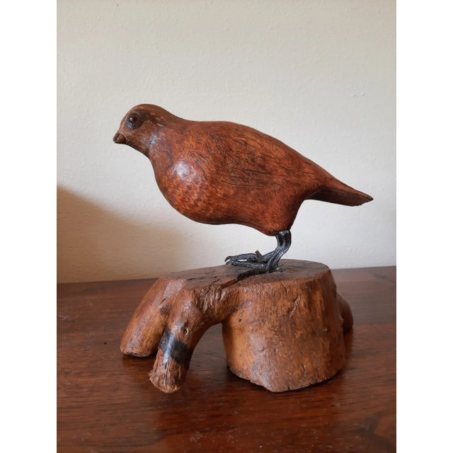 Vintage Folk Art Carved Wood Bird Quail For Sale - Image 4 of 12
